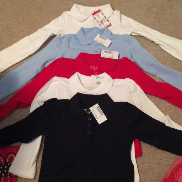 NEW The Children/'s Place Kid/'s Boys/' Long Sleeve Uniform Polo White Shirt S 5-6